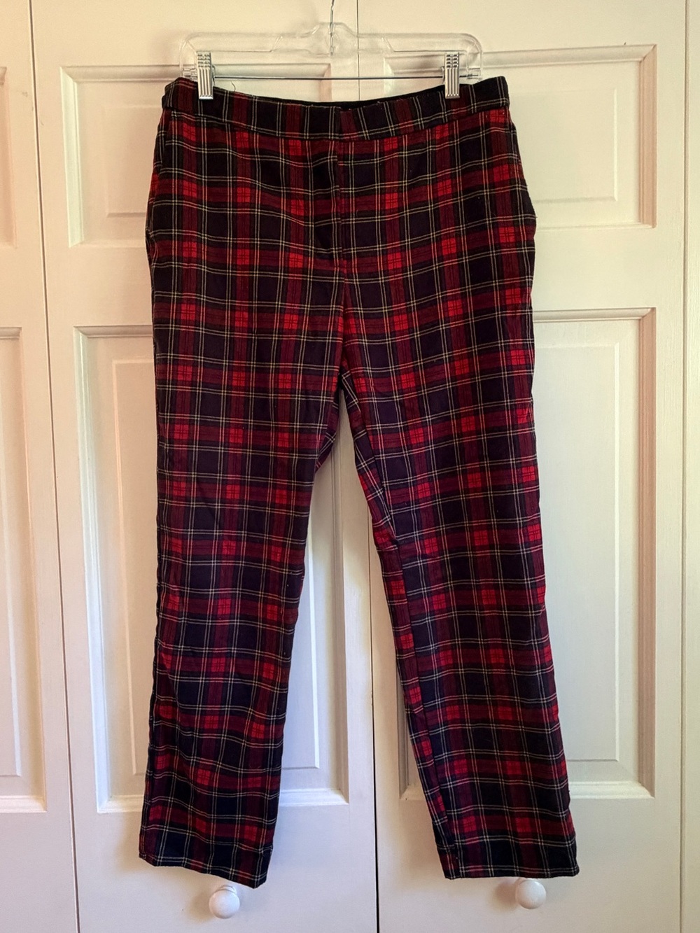 Zara Red & Black Plaid Trousers - Elastic Band Classic Tailored Fit